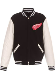 Detroit Red Wings Mens Black Reversible Fleece Faux Leather Medium Weight Jacket