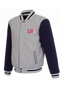New England Revolution Mens Grey Reversible Fleece Medium Weight Jacket