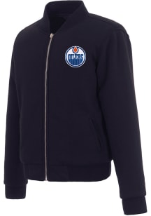 Edmonton Oilers Womens Navy Blue Reversible Fleece Zip Up Medium Weight Jacket