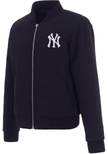 New York Yankees Womens Navy Blue Reversible Fleece Zip Up Medium Weight Jacket