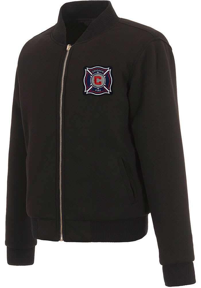Chicago Fire Womens Black Reversible Fleece Zip Up Medium Weight Jacket