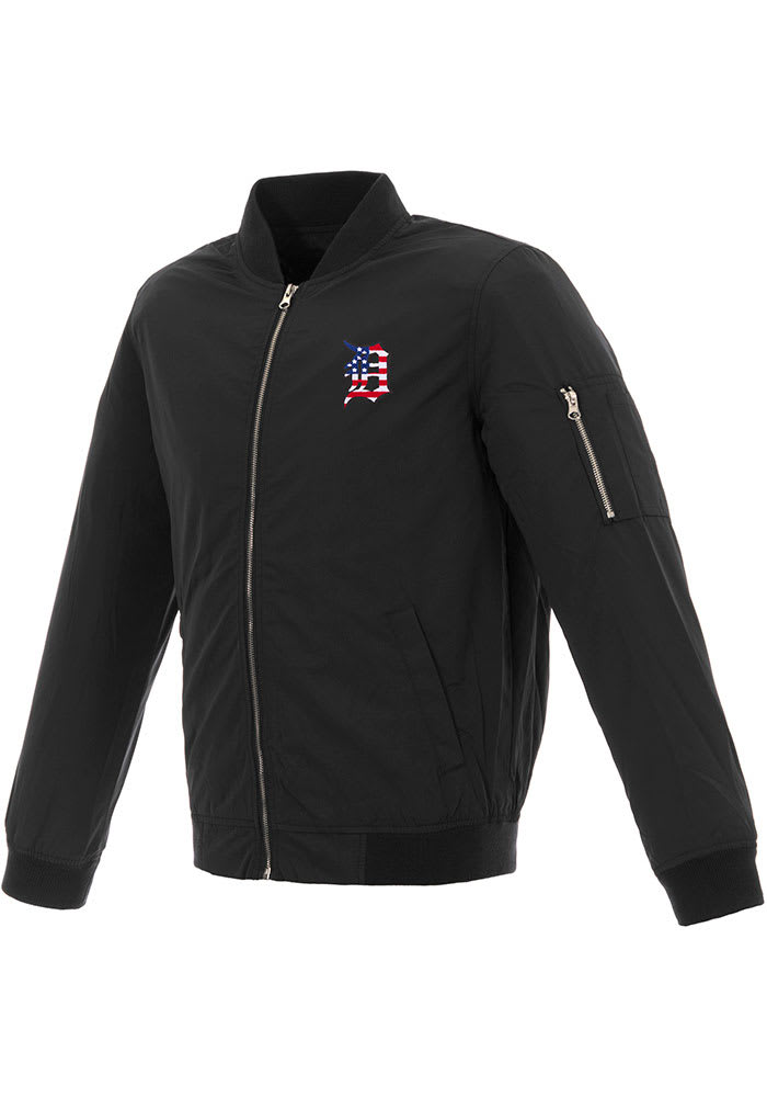 Detroit Tigers Mens Nylon Bomber BLACK Light Weight Jacket