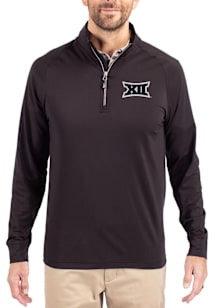 Cutter and Buck Big 12 Mens Black Adapt Eco Knit Long Sleeve Qtr Zip Pullover