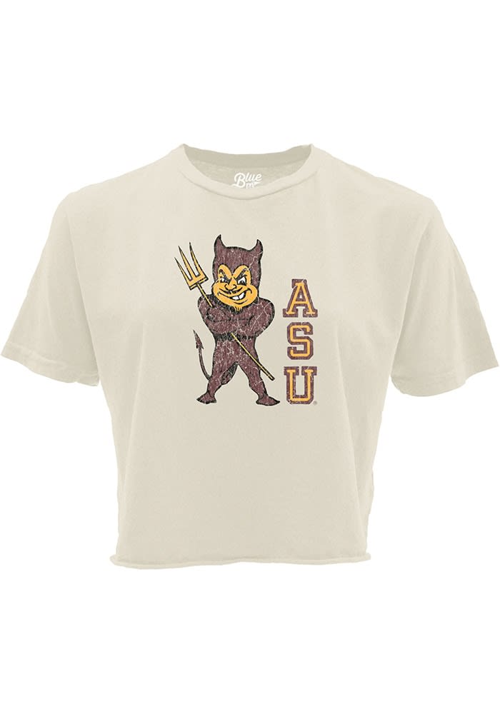 Arizona State Sun Devils Womens Ivory Boyfriend Crop Short Sleeve T-Shirt