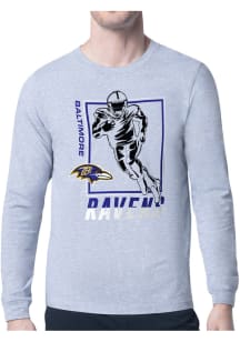 Starter Baltimore Ravens Grey Grid Long Sleeve T Shirt