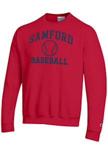 Champion Samford University Bulldogs Mens Red Baseball Powerblend Long Sleeve Crew Sweatshirt