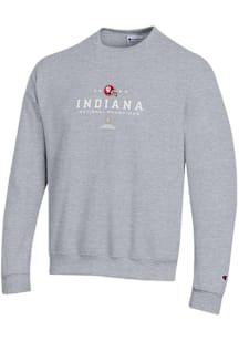 Champion Indiana Hoosiers Mens Grey 2025 Football National Champions Embroidered Long Sleeve Crew..
