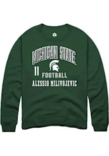 Alessio Milivojevic  Rally Michigan State Spartans Mens Green NIL Arch Logo Long Sleeve Crew Sweat..