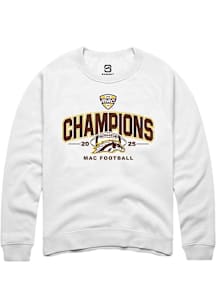 Summit Sportswear Western Michigan Broncos Mens White MAC 2025 Football Champions Long Sleeve Crew..