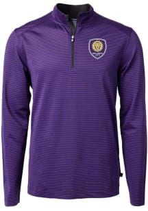 Cutter and Buck Orlando City SC Mens Purple Virtue Eco Pique Micro Stripe Long Sleeve Qtr Zip Pull..