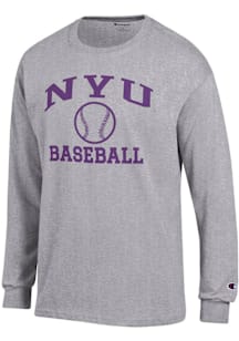 Champion NYU Violets Grey Baseball Jersey Long Sleeve T Shirt