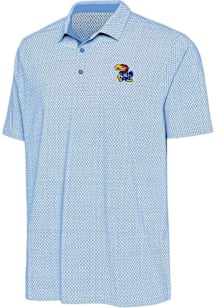 Antigua Kansas Jayhawks Mens Light Blue Intersect Blocked Short Sleeve Polo