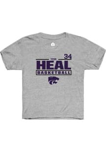 Tess Heal Youth Grey K-State Wildcats NIL Stacked Box Short Sleeve Player T-Shirt