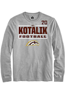 KJ Kotalik Western Michigan Broncos Grey Football NIL Stacked Box Long Sleeve Player T Shirt