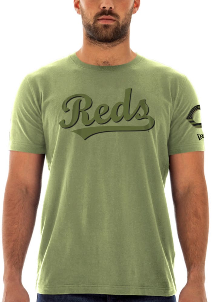 New Era Cincinnati Reds Olive Armed Forces Day Brushed Short Sleeve T Shirt