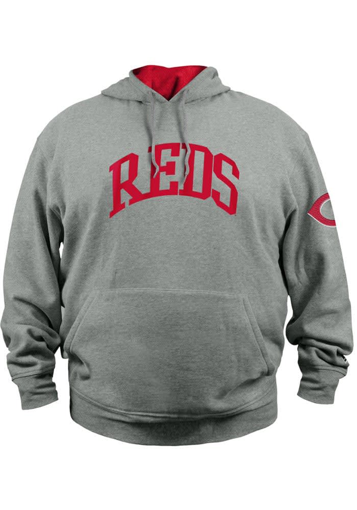 New Era Cincinnati Reds Mens Grey Fleece Pullover Hoodie Wordmark Big and Tall Hooded Sweatshirt