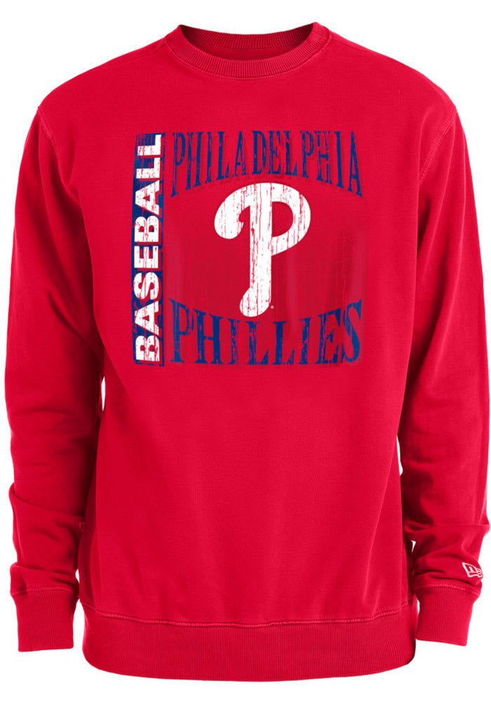 New Era Philadelphia Phillies Mens Red Pigment Dye Crew Long Sleeve Crew Sweatshirt
