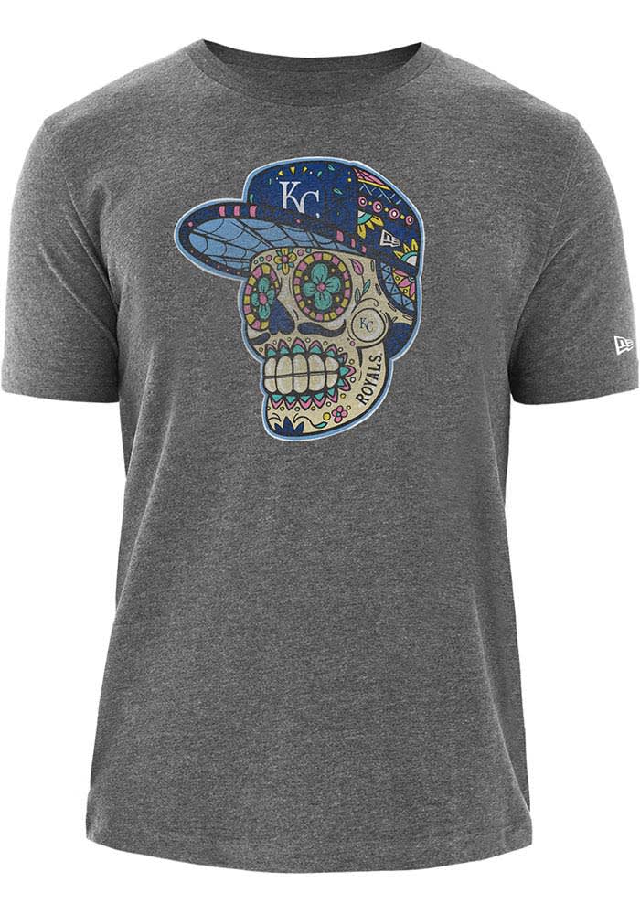 New Era Kansas City Royals Grey Sugar Skull Hat Short Sleeve T Shirt, Grey, 50% Cotton / 50% POLYESTER, Size M, Rally House