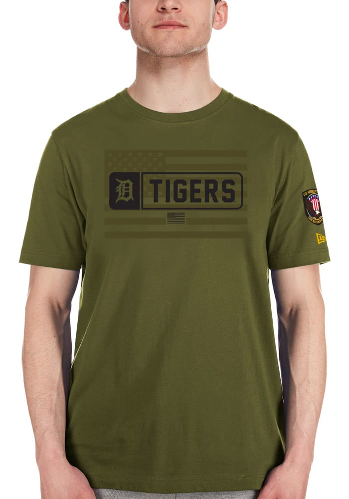 New Era Detroit Tigers Green Armed Forces Day Camo Short Sleeve T Shirt, Green, 100% Cotton, Size M, Rally House