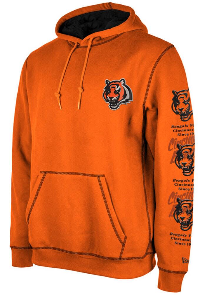 New Era Cincinnati Bengals Mens ORANGE Team Split Long Sleeve Fashion Hood