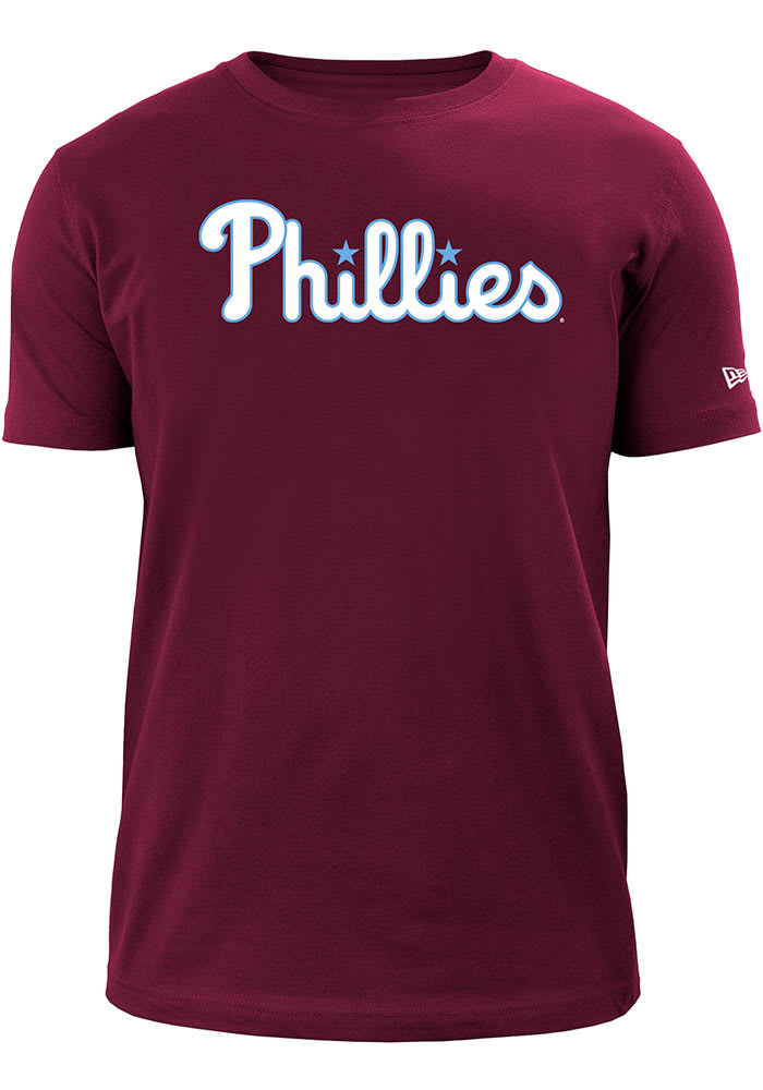 New Era Philadelphia Phillies Maroon Coop Wordmark Short Sleeve T Shirt