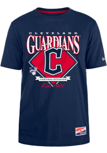 New Era Cleveland Guardians Navy Blue THROWBACK Short Sleeve T Shirt