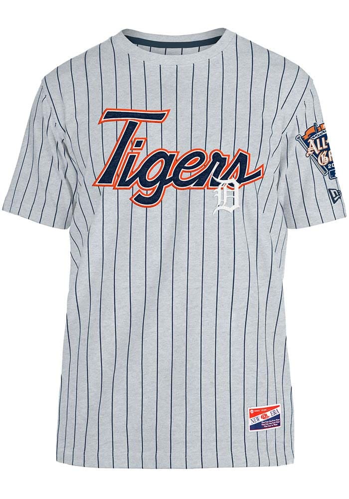 New Era Detroit Tigers Ivory Throwback Pinstripe Short Sleeve Fashion T Shirt, Ivory, 63% Cotton / 37% POLYESTER, Size 2XL, Rally House