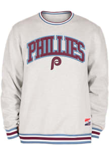 New Era Philadelphia Phillies Mens Grey Coop Throwback Long Sleeve Fashion Sweatshirt