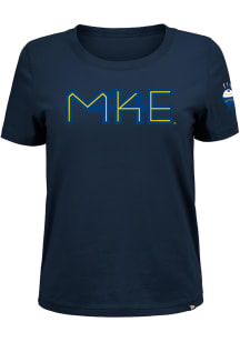 New Era Milwaukee Brewers Mens Navy Blue Cooler Big and Tall T-Shirt