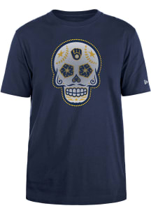 New Era Milwaukee Brewers Navy Blue Sugar Skull Short Sleeve T Shirt