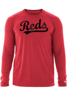 New Era Cincinnati Reds Red Brushed Heather Raglan Long Sleeve T-Shirt