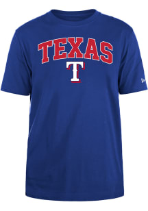 New Era Texas Rangers Blue Team Name and Logo Short Sleeve T Shirt