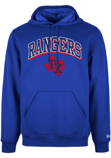 New Era Texas Rangers Mens Blue Team Name and Logo Long Sleeve Hoodie