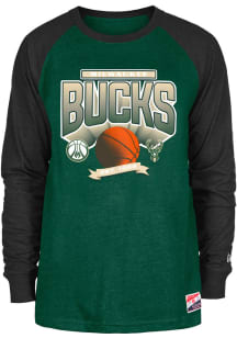 New Era Milwaukee Bucks Green Throwback Long Sleeve Fashion T Shirt