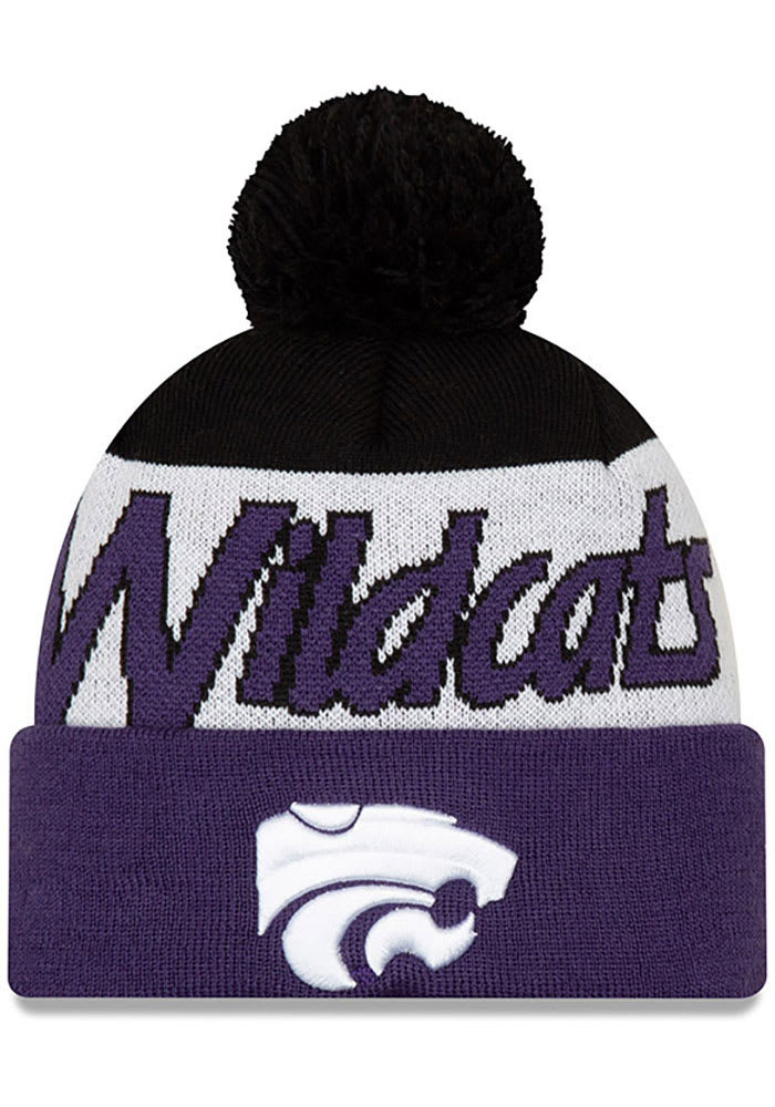 New Era K-State Wildcats Purple Script Cuff Pom Mens Knit Hat