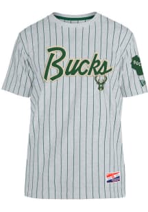 New Era Milwaukee Bucks Grey Throwback Pinestripe Short Sleeve Fashion T Shirt