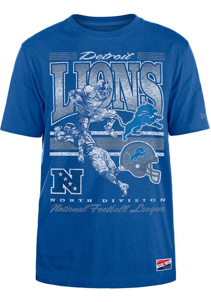 New Era Detroit Lions BLUE Throwback Short Sleeve T Shirt - 590002569