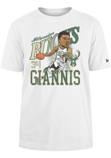 Giannis Antetokounmpo Milwaukee Bucks White Caricature Short Sleeve Fashion Player T Shirt