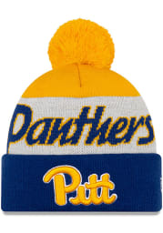 New Era Pitt Panthers Blue Script Cuff Pom Mens Knit Hat