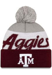 New Era Texas A&M Aggies Maroon Script Cuff Pom Mens Knit Hat
