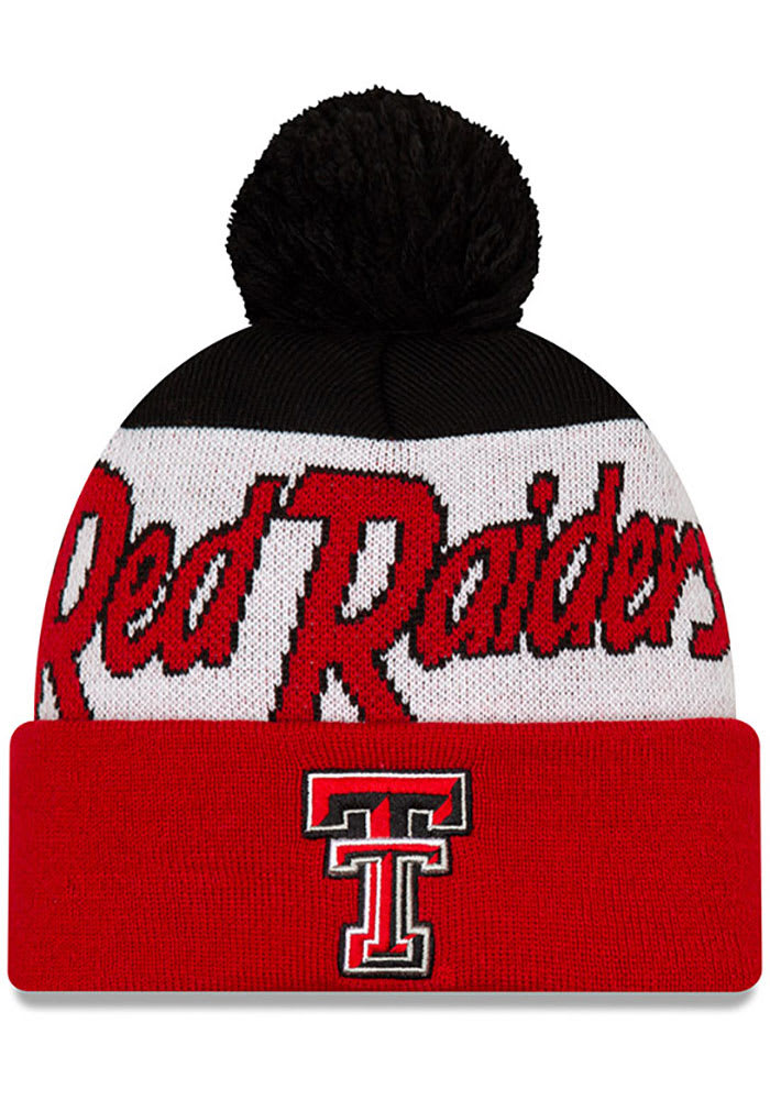 New Era Texas Tech Red Raiders Red Script Cuff Pom Mens Knit Hat