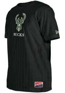 New Era Milwaukee Bucks Black Throwback Pinstripe Short Sleeve Fashion T Shirt
