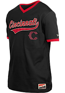 New Era Cincinnati Reds Black Script V-Neck Short Sleeve Fashion T Shirt