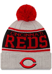 New Era Cincinnati Reds Grey Stripe Cuff Pom Mens Knit Hat