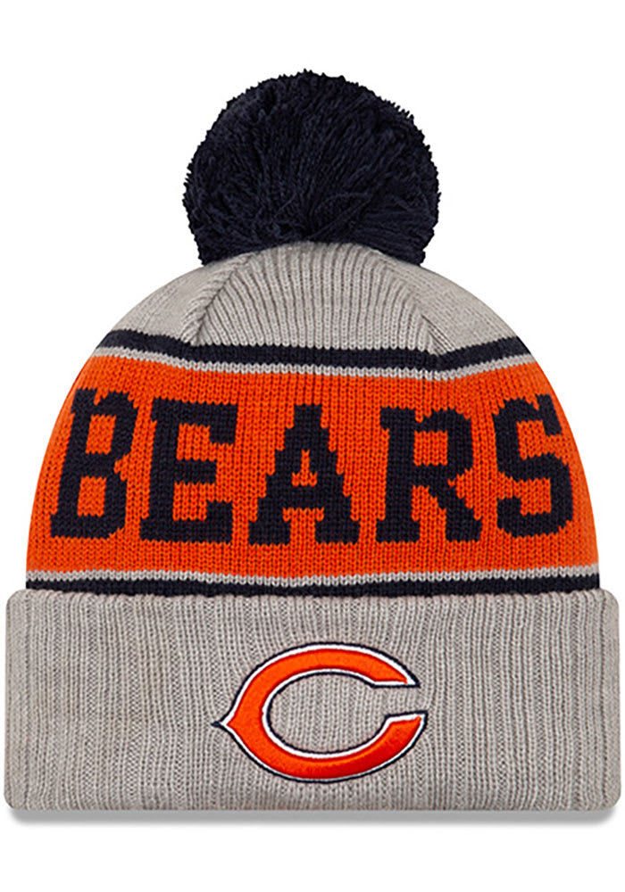 New Era Chicago Bears Grey Stripe Cuff Pom Mens Knit Hat