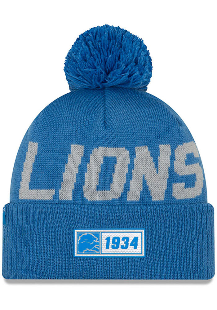 New Era Detroit Lions Blue 2019 Official Road Sport Mens Knit Hat