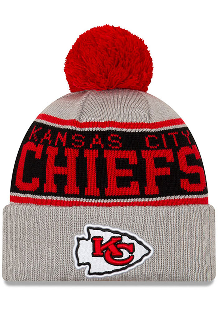 New Era Kansas City Chiefs Grey Stripe Cuff Pom Mens Knit Hat