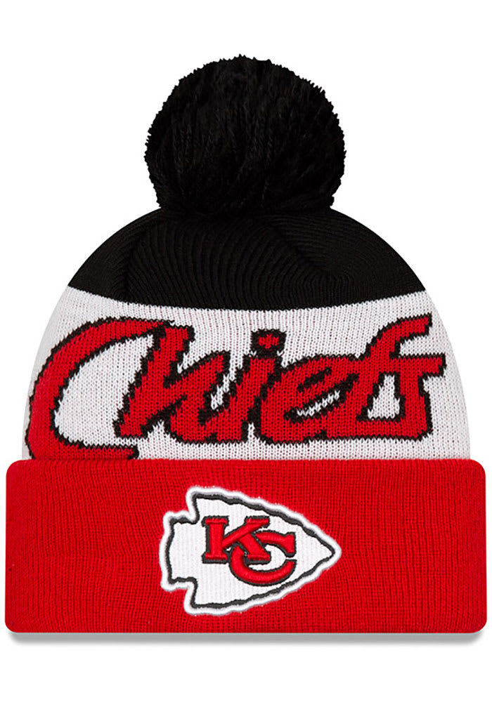 New Era Kansas City Chiefs Red Script Cuff Pom Mens Knit Hat