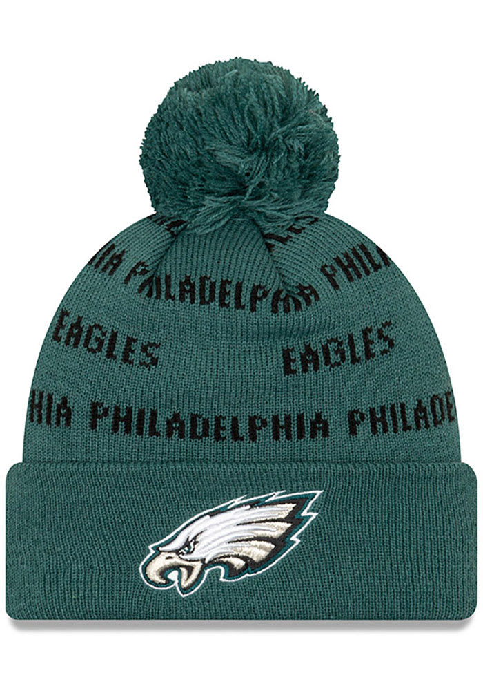New Era Philadelphia Eagles Green Repeat Cuff Pom Mens Knit Hat