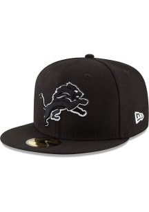 New Era Detroit Lions Mens Black White 59FIFTY Fitted Hat